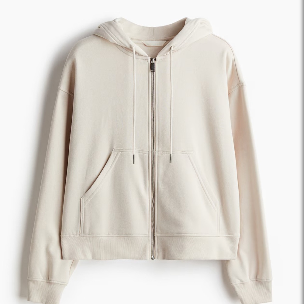 H&M Cream Casual Zip-Up Jacket with Hood
